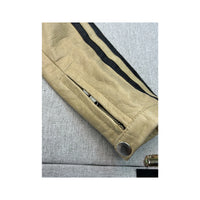 Vintage Beige Leather Moto Jacket with Black Racing Stripes