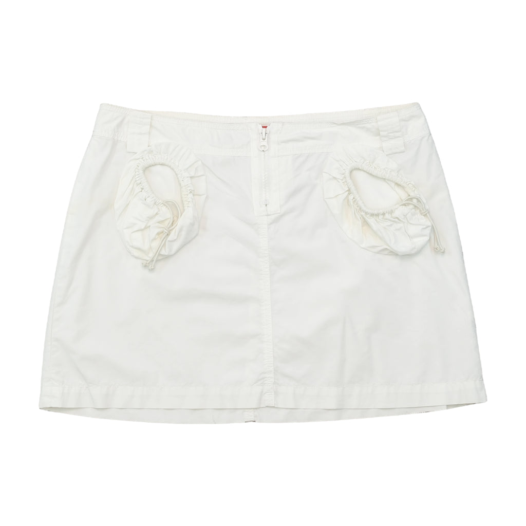 Miss Sixty White Cotton Zip Front Mini Skirt with Drawstring Cutout Pockets