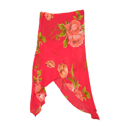 Saia vintage vermelha floral com Bainha Lenço