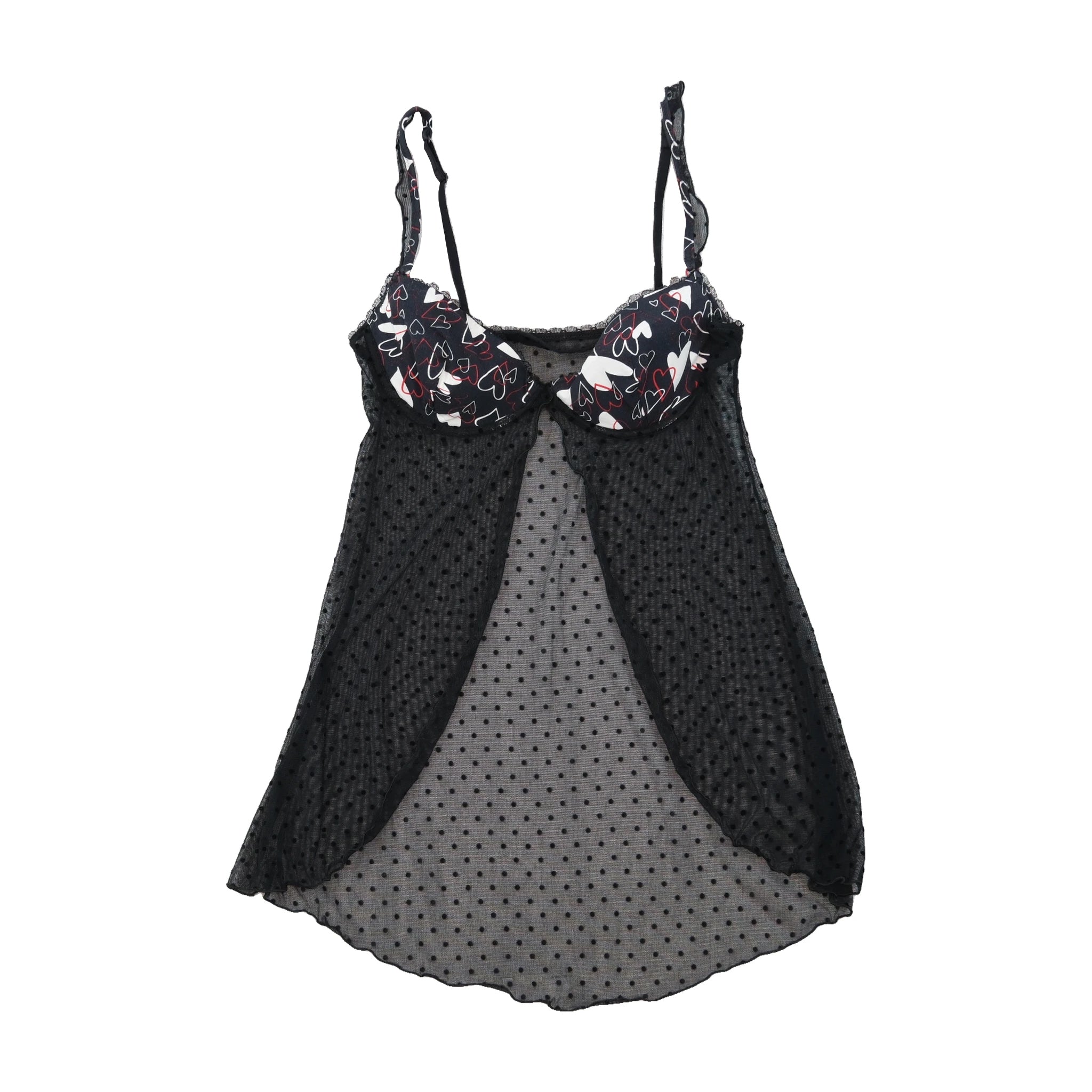Enrico Coveri Black Sheer Polka Dot Mesh Lingerie Slip Dress