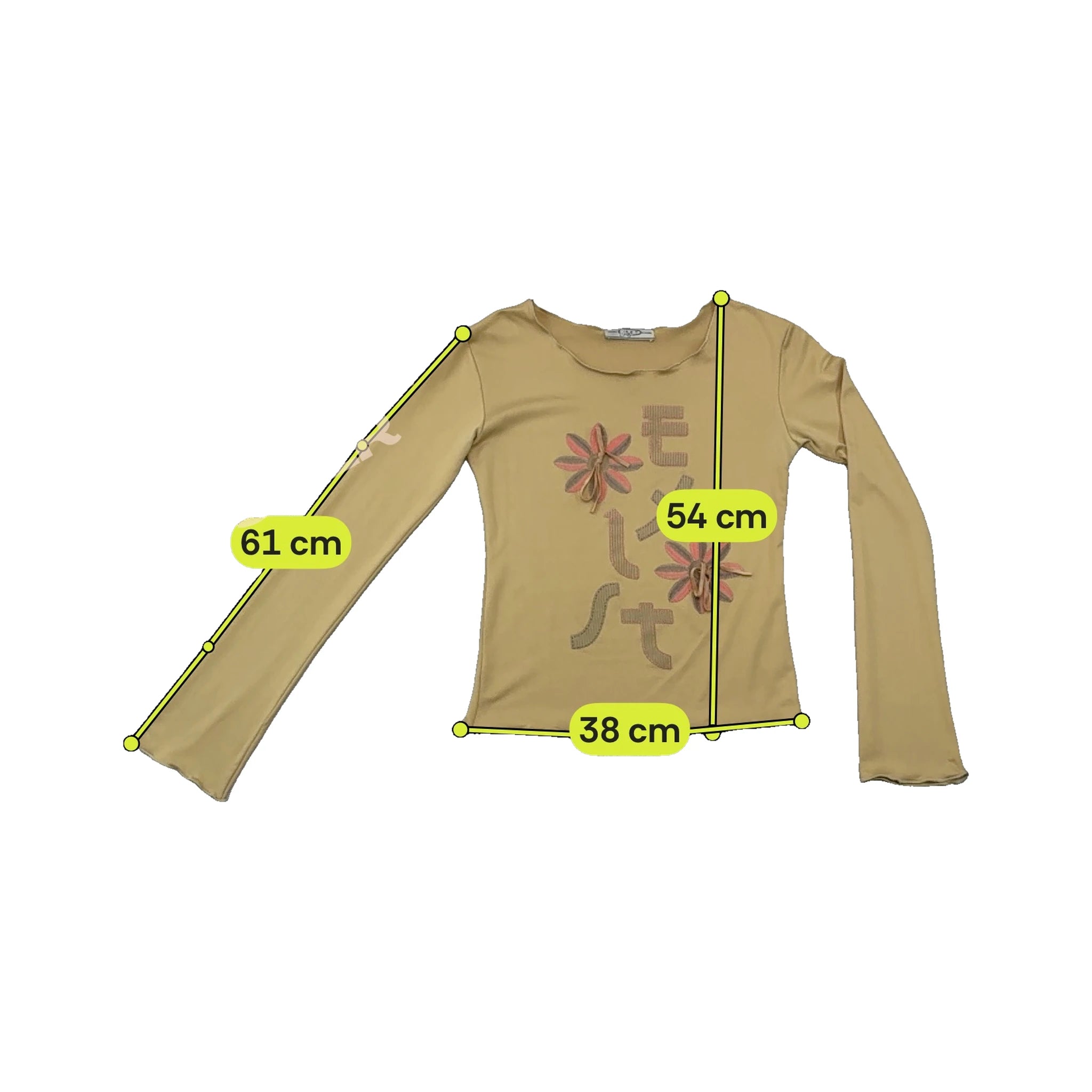 BASE Beige Floral Appliqué Graphic Long Sleeve T-shirt (Repriced)