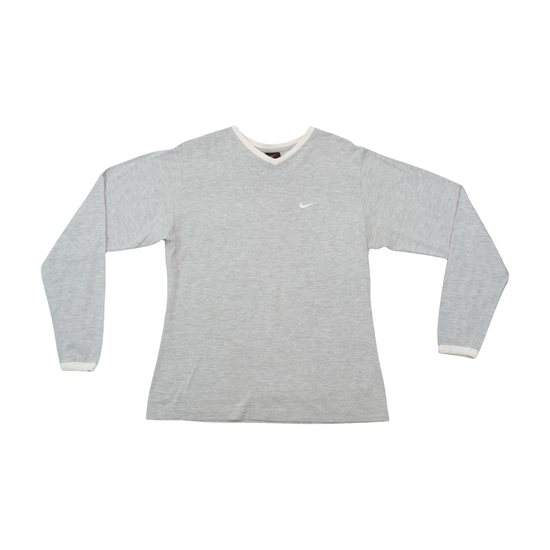 Nike Vintage Gray Long Sleeve V Neck Shirt