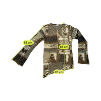 X-Mail Abstract Animal Print Lace-Up Mesh Blouse (Repriced)