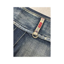 Mini saia Plissada Phard Basic Jeans em ganga de algodão de Cintura Descida com Bainha Desfiada