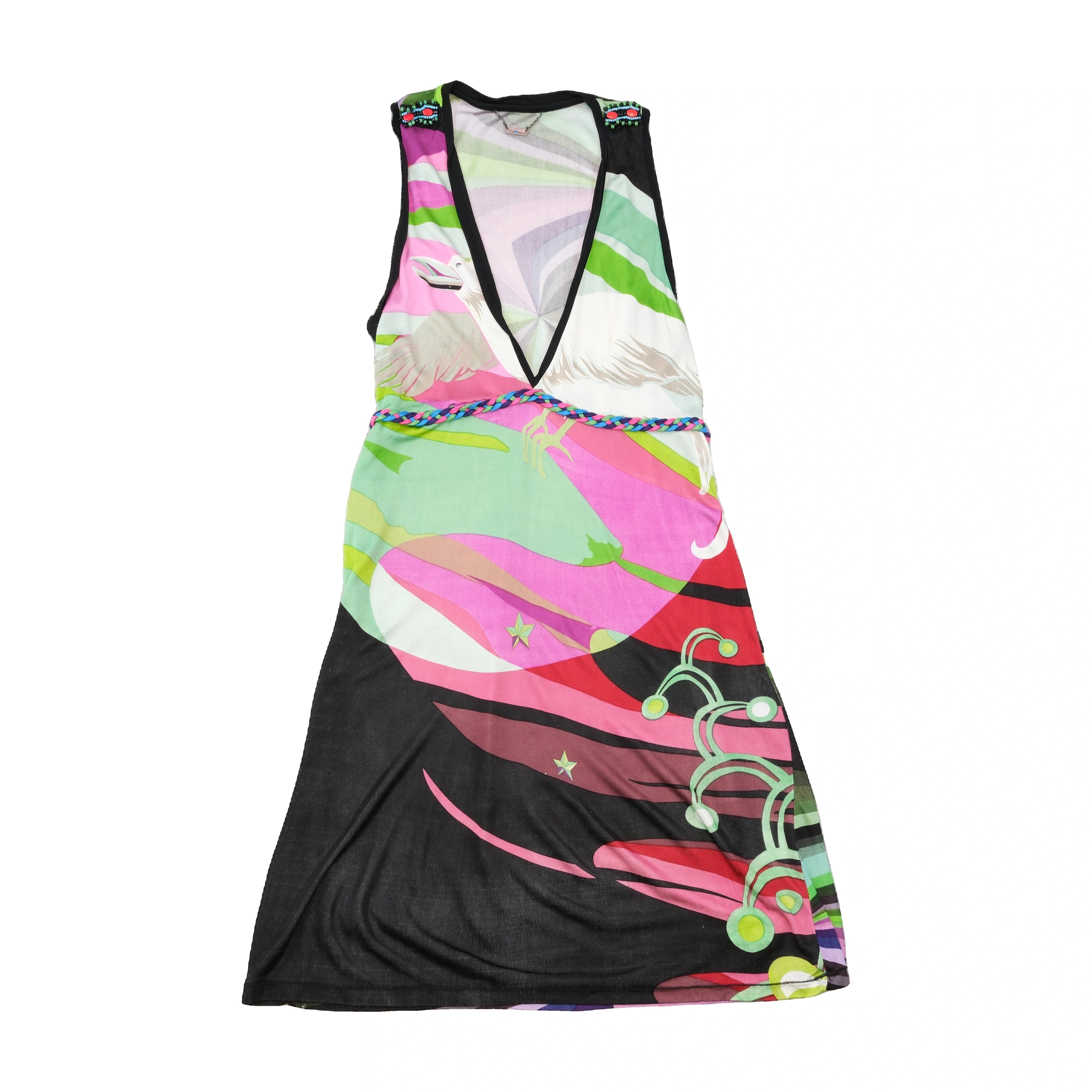 Custo Barcelona Abstract Print Beaded Sleeveless Dress