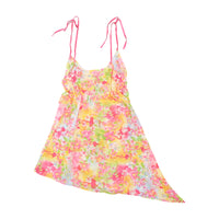 Y2K Tropical Flamingo Floral Tie-Shoulder Handkerchief Hem Dress