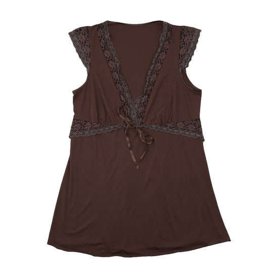 Vintage Slip Dress Chocolate Brown Lace Trim 2XL