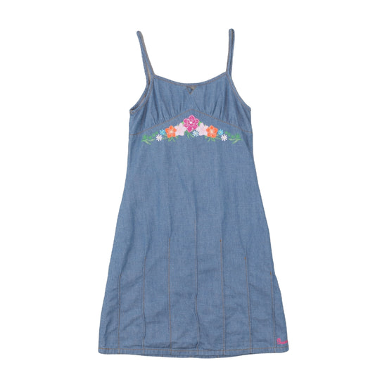 Guess Denim Slip Dress Floral Embroidery Blue