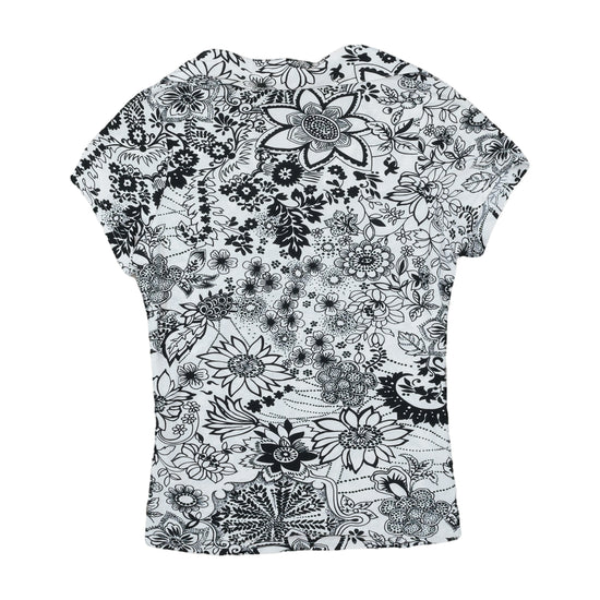 Vintage Floral Blouse V-Neck White Black L