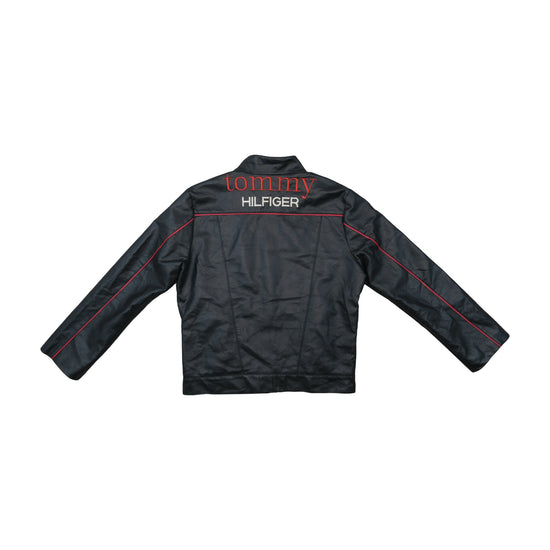 Tommy Hilfiger Leather Moto Jacket Black Red Piping S
