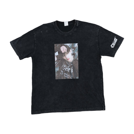 Vintage K-Pop Acid Wash Graphic T-Shirt Black XL