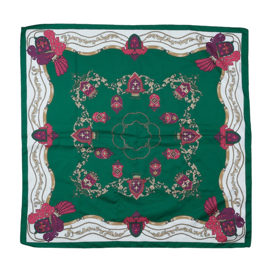 Vintage Heraldic Baroque Silk Scarf Emerald Green