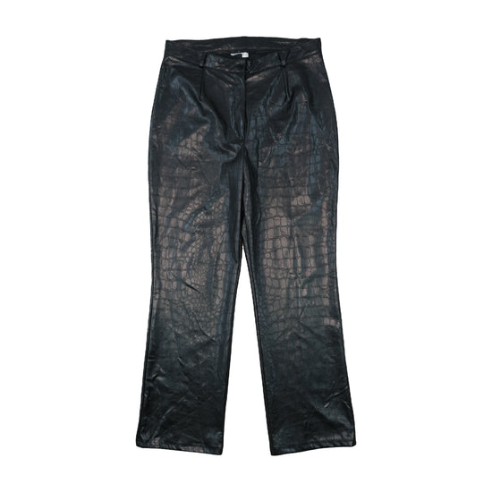 Vintage Straight-Leg Faux Leather Pants Black 44