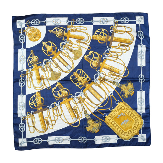 Vintage Cliquetis Military Print Square Scarf Navy