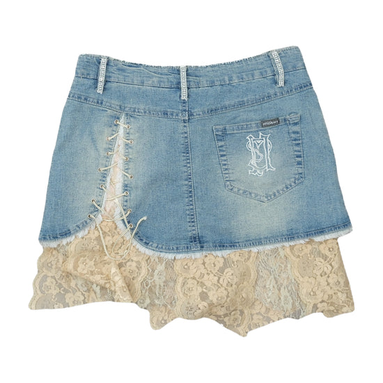 Motivi Denim Mini Skirt Lace Trim Light Blue XS