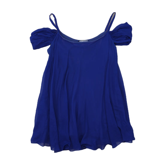 Middlerose Silk Blouse Cold Shoulder Cobalt Blue L