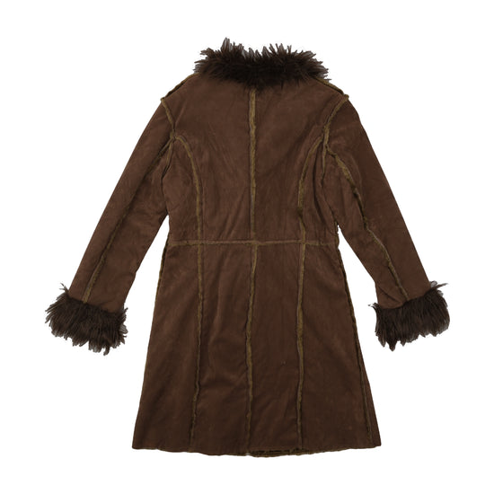 A.Joy Collection Suede-Effect Coat Fur Trim Brown XL
