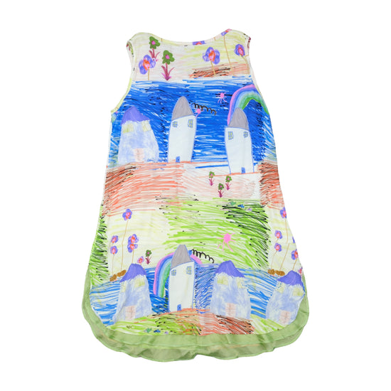 Vintage Shift Dress Child Drawing Print Multicolor