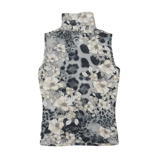 Ken Barrell Sleeveless Turtleneck Tank Top Gray Leopard Print