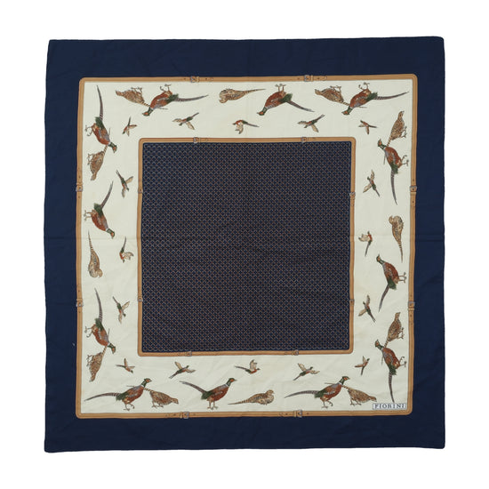 Fiorini Vintage Silk Scarf Pheasant Print Navy