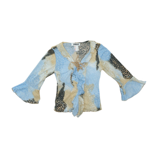 YGCC Young Classic Blouse Leopard Print Light Blue XS