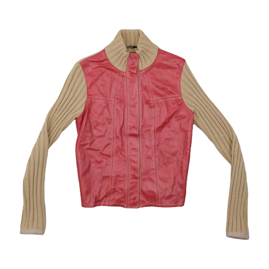 Kor@Kor Leather Knit Sleeve Cropped Jacket Red S