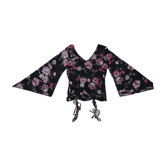 Raspberry Collection Cropped Blouse Floral Paisley Black XS