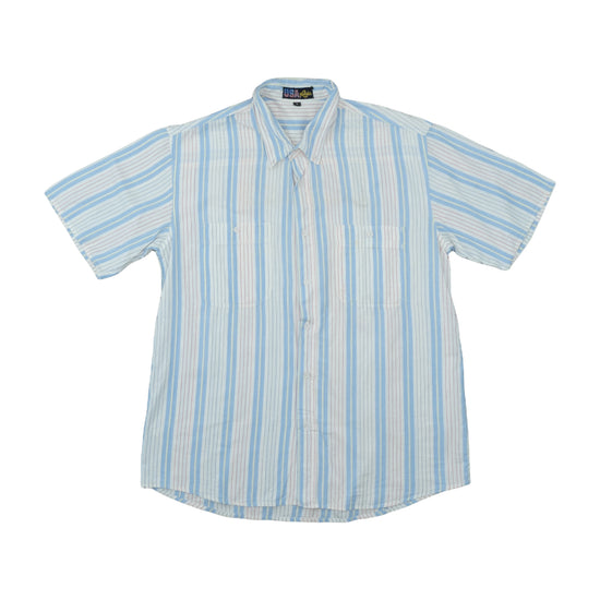 USA Rider Striped Button-Up Shirt Light Blue L