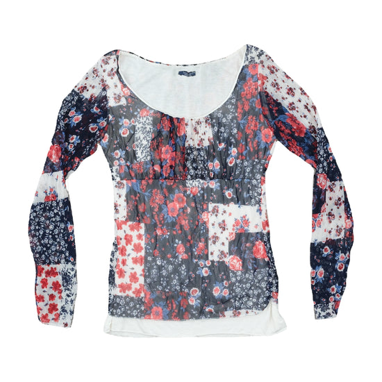 Blue Sand Floral Blouse Patchwork Multicolor