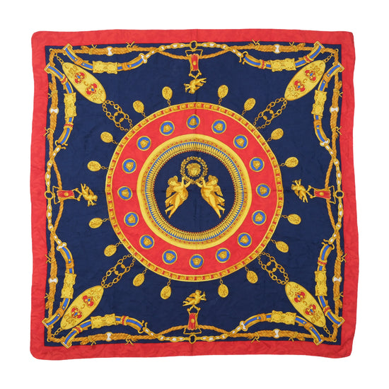 Vintage Baroque Chain Print Square Scarf Navy