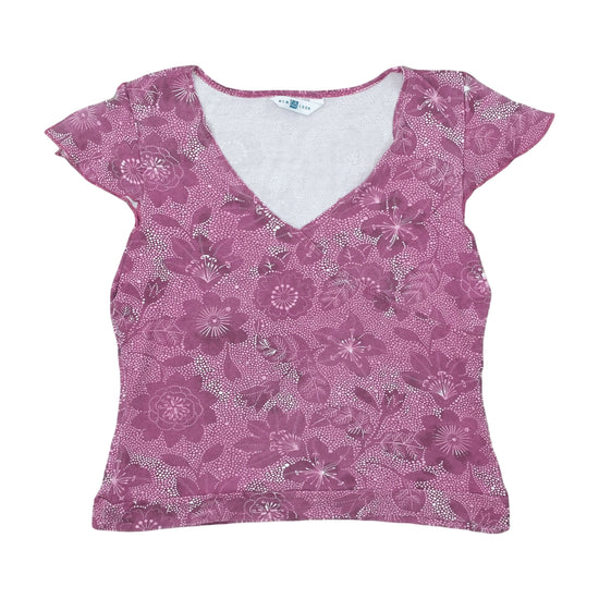 New Look Flutter Sleeve Top Dusty Purple Floral XL