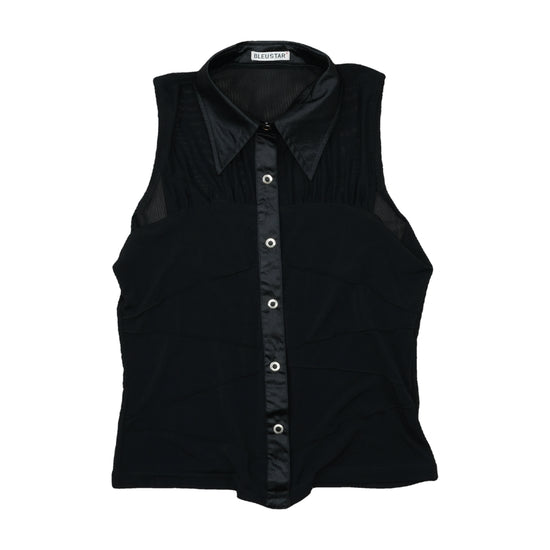 Bleustar Y2K Mesh Satin Blouse Black