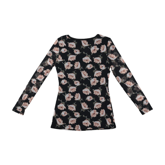 Elisa Landri Mesh Floral Long-Sleeve Top Black S