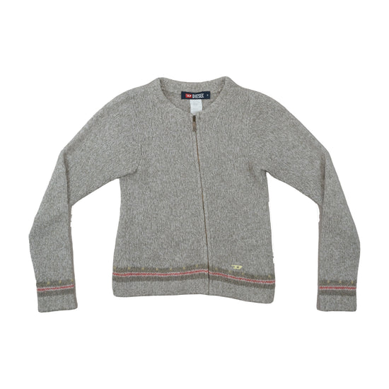 Diesel Zip Cardigan Stripe Trim Heather Grey S