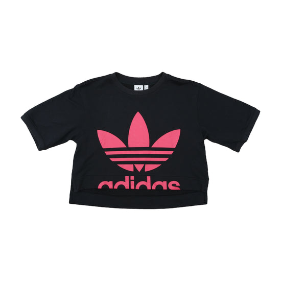 Adidas Originals Cropped T-Shirt Black Pink Trefoil S