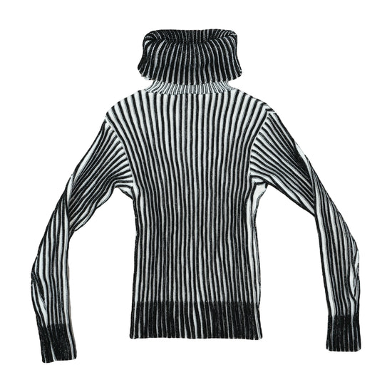 Tricomax Ribbed Turtleneck Sweater Black White Stripe
