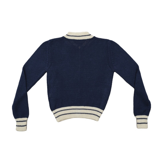 Vintage Full-Zip Knit Sweater Varsity Stripe Navy