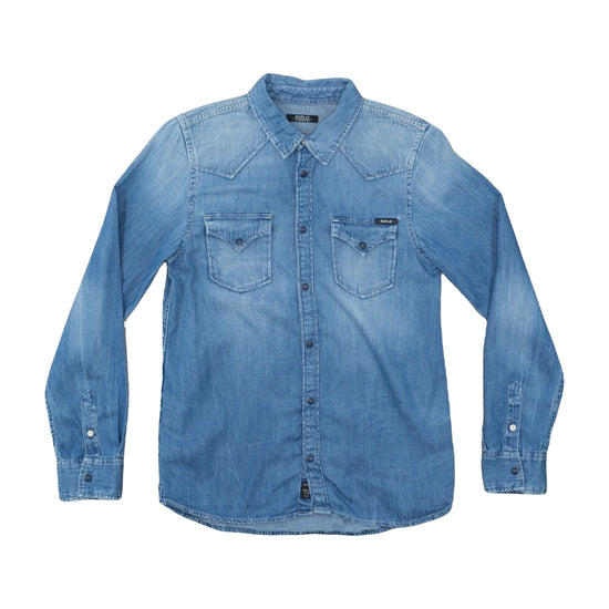 Replay Western Denim Shirt Acid Wash Light Blue