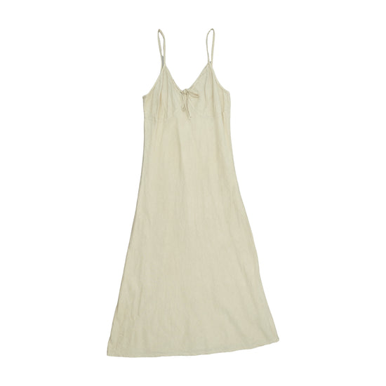 Vintage Slip Midi Dress Spaghetti Strap Beige