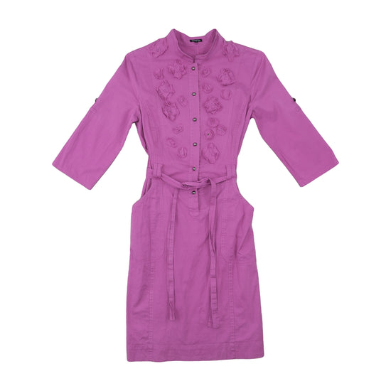 Caroline Biss Shirt Dress Rosette Appliqué Magenta Purple M