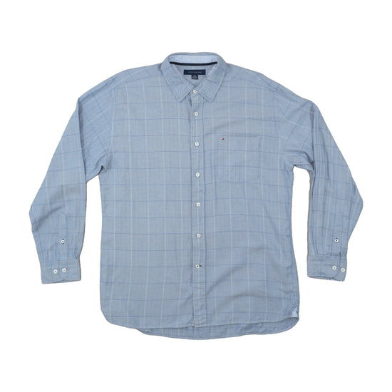 Tommy Hilfiger Button Up Shirt Light Blue Herringbone L