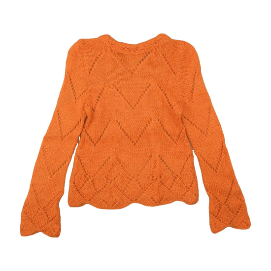 Vintage 1970s Pointelle Lace Knit Sweater Pumpkin Orange