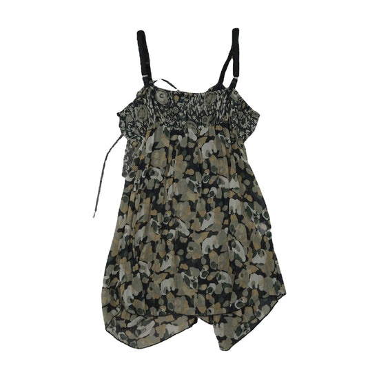 Blue-Star Babydoll Dress Camo Floral Print Green S