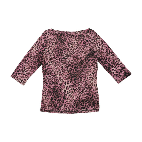 Vintage Y2K Leopard Print Tie-Neck Blouse Pink