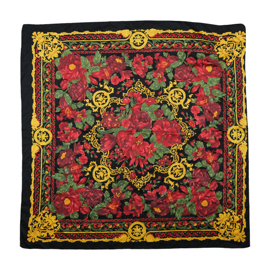 Vintage Baroque Floral Square Scarf Black Red Gold
