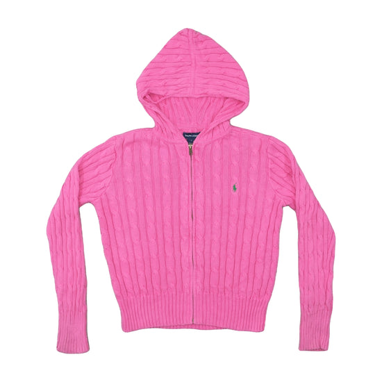 Ralph Lauren Cable-Knit Zip Hoodie Fuchsia Pink M