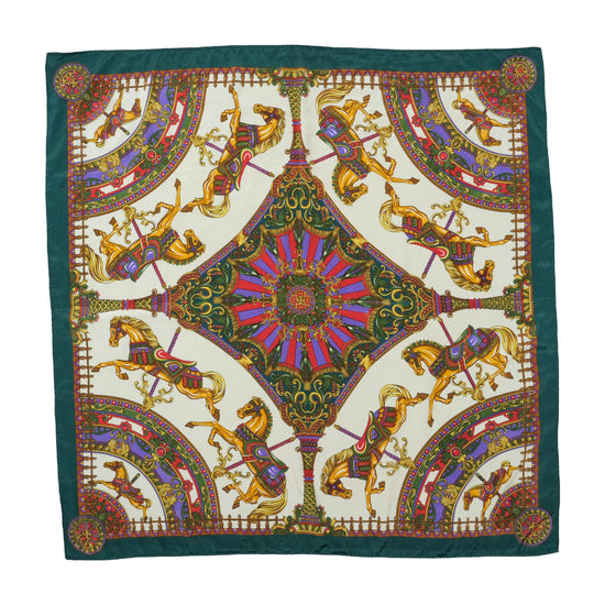 Hermès Silk Carré Scarf Teal Green Carousel Print