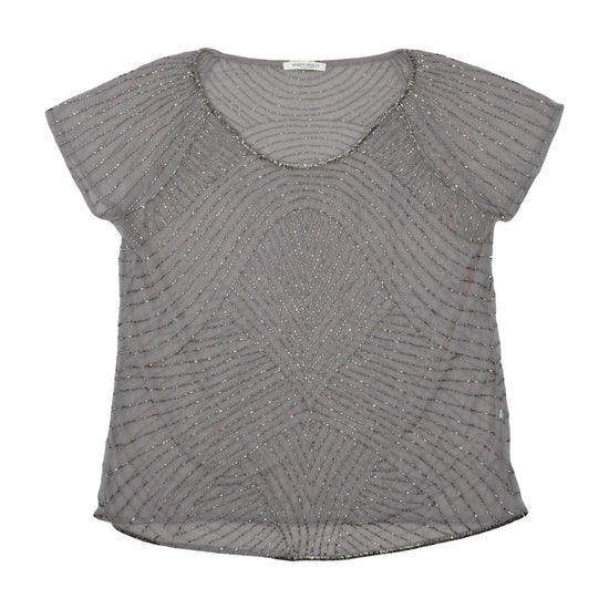 Marina Rinaldi Beaded Mesh Blouse Gray