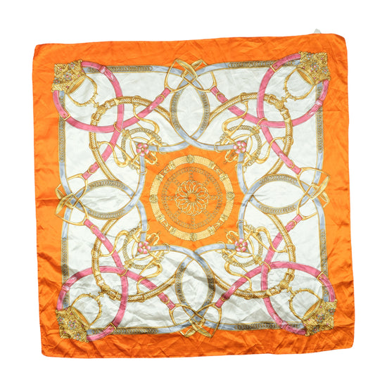 Vintage Equestrian Print Silk Scarf Orange One Size