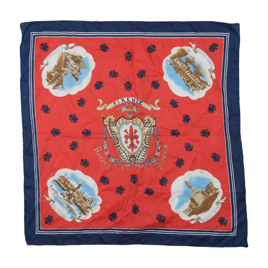 Vintage Florence Souvenir Scarf Red Navy Print One Size